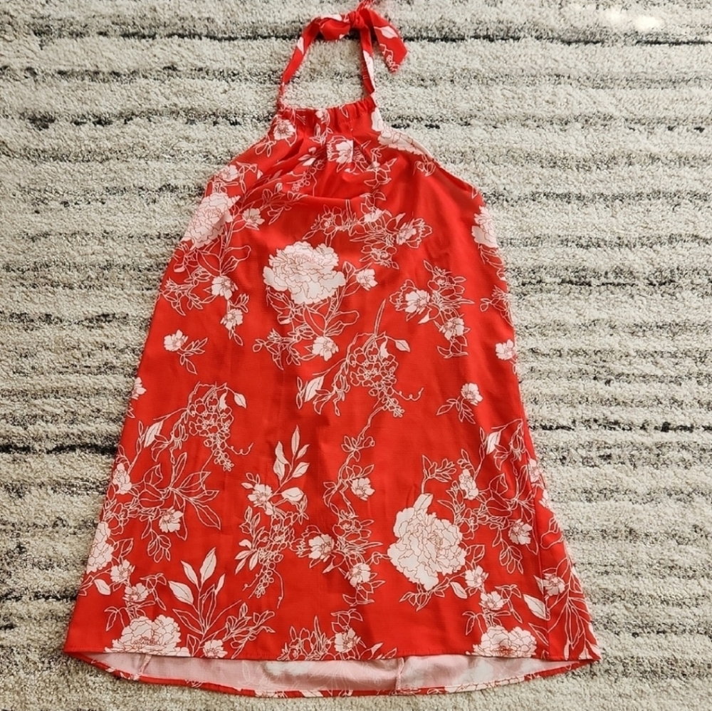 Vibrant Orange Floral Halter Dress